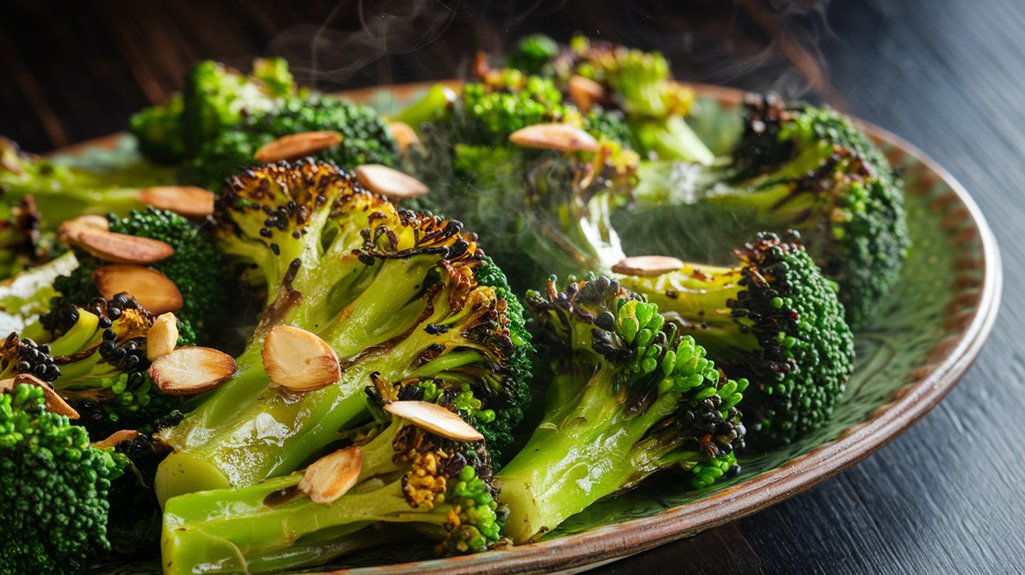 garlic roasted broccoli almonds